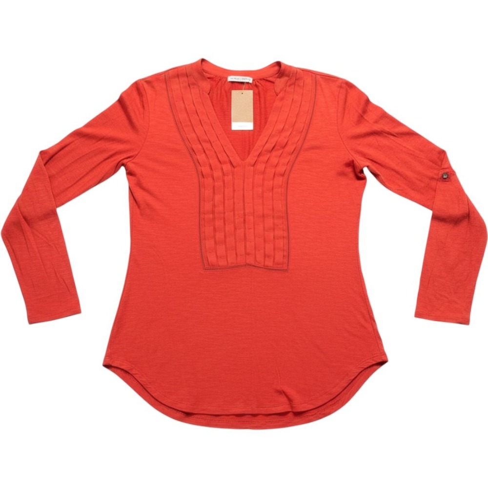 Dolan Left Coast Collection Orange Pintuck V-Neck Roll Tab Sleeve Top XS